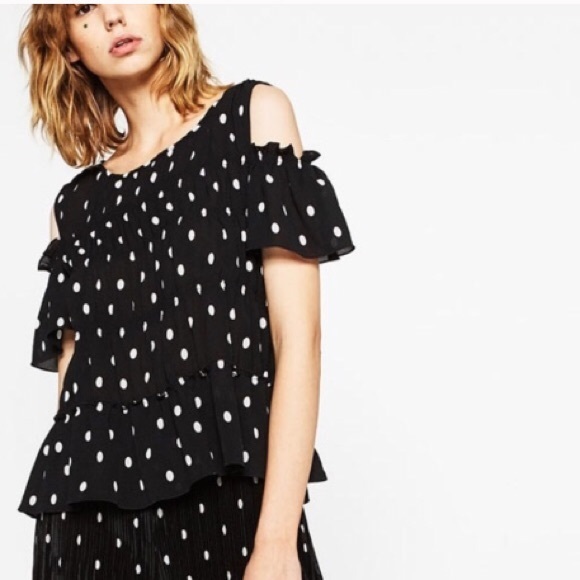 cold shoulder polka dot top